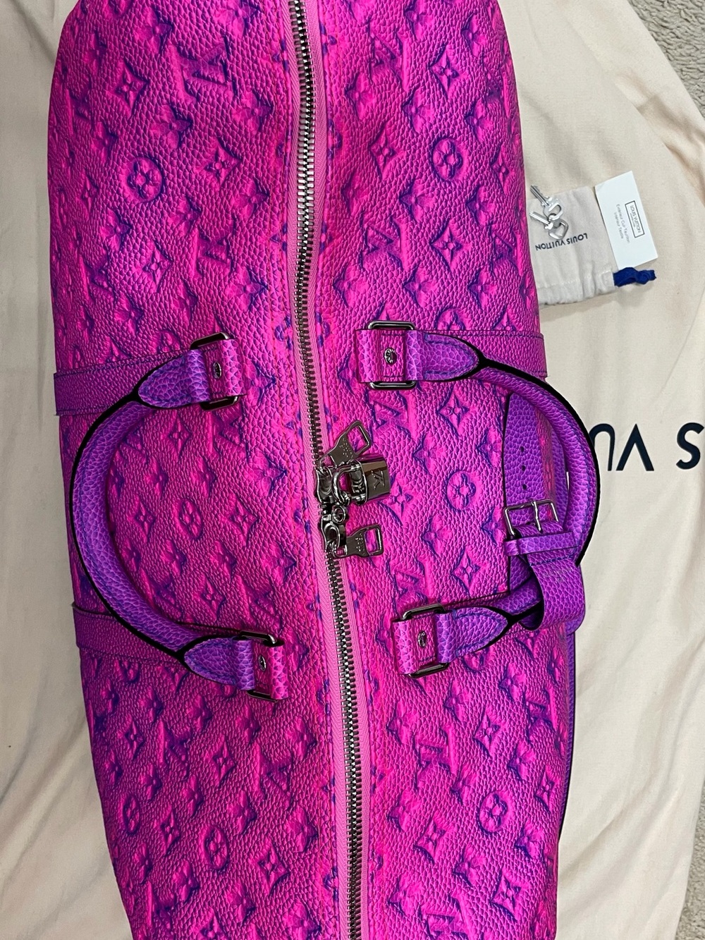 Louis Vuitton Fuchsia and Purple Monogram Keepall Travel Bag - Picture 9 of 15
